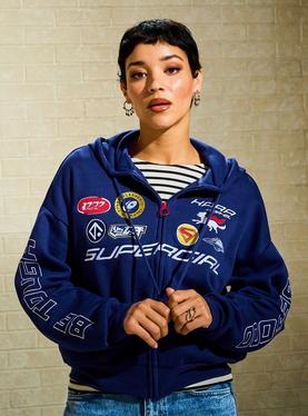DC Supergirl Embroidered Patches Cropped Zippered Hoodie, , hi-res